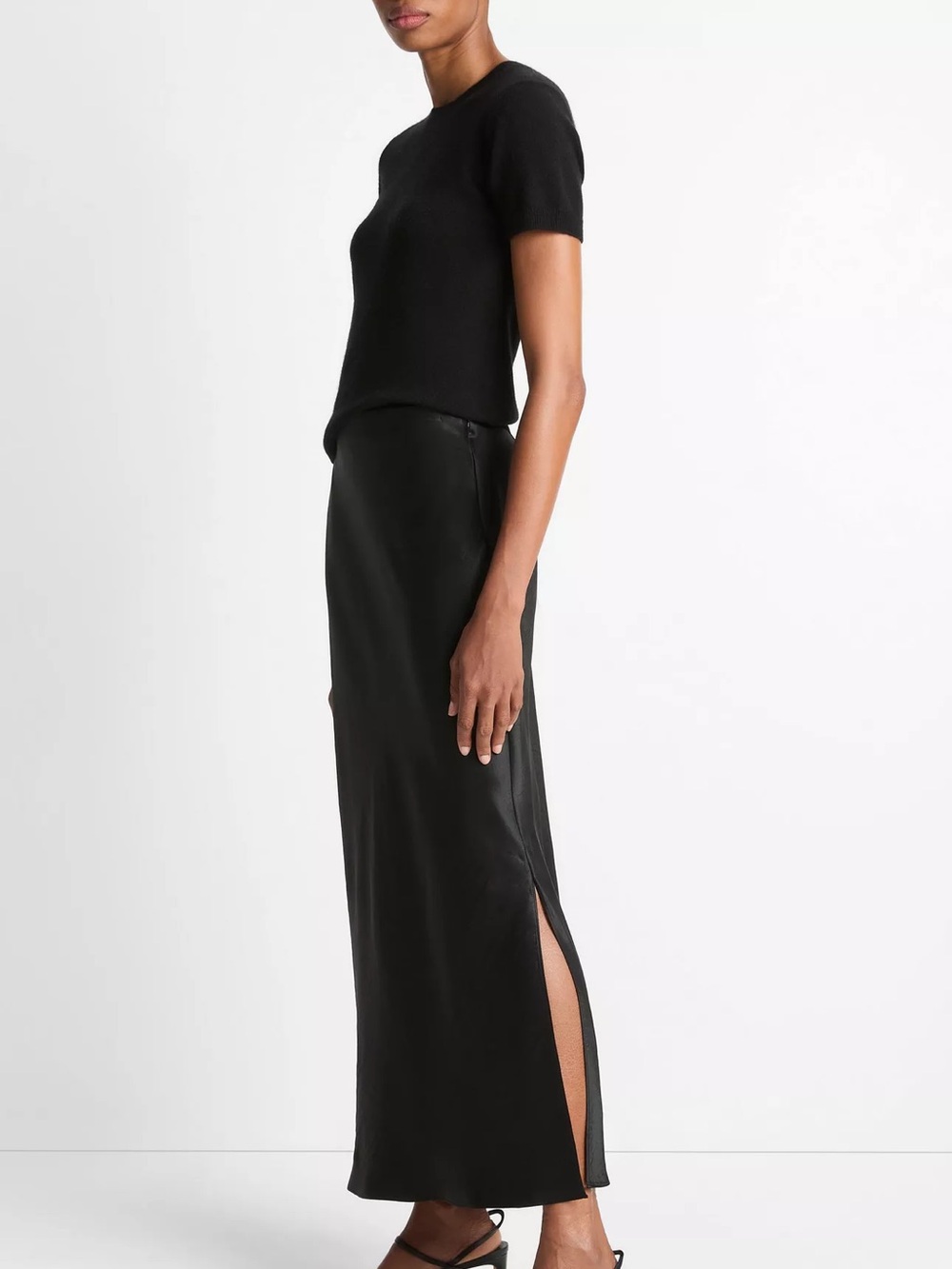 Vince Black Satin Side-Slit Slip Skirt XXS